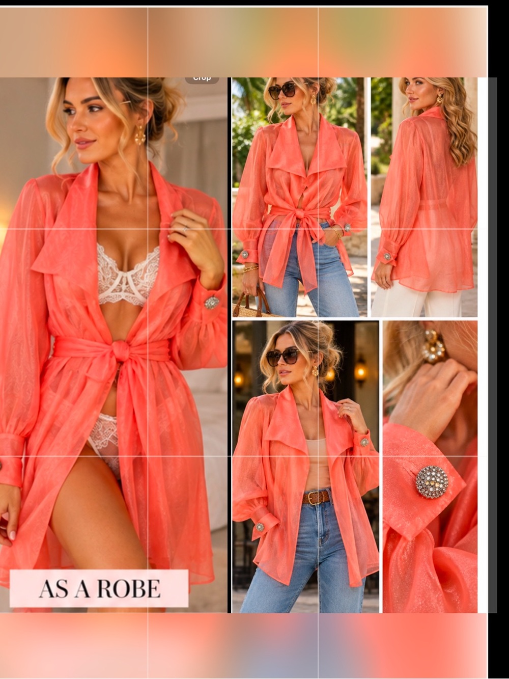 Vintage Victoria’s Secret Sheer Coral Robe Jacket Top Jeweled Cuffs OS Y2K glam